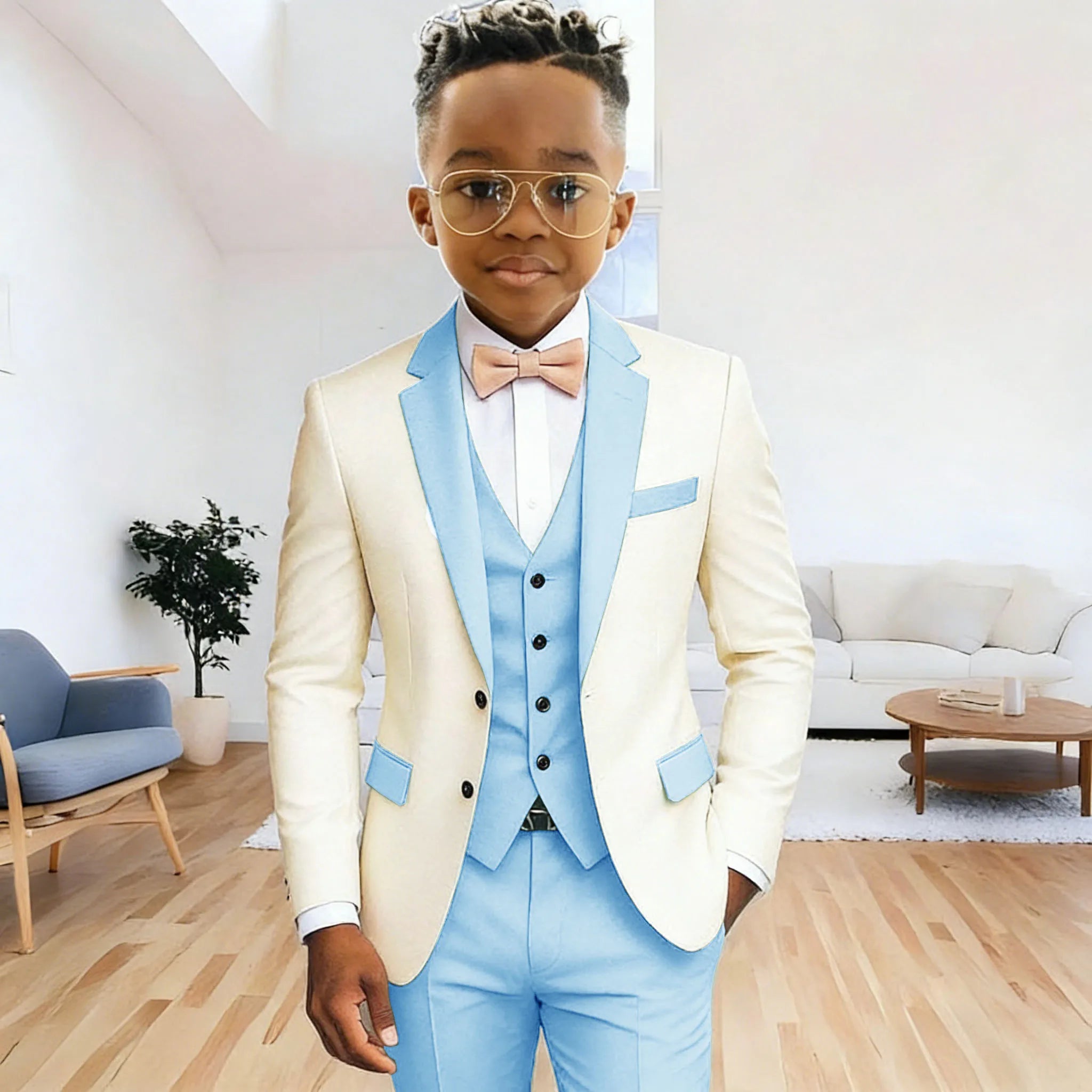 Ivory Boy's Suit Formal Set 3-Pieces (Jacket+vest+pants) Notched Lapel Kids Tuxedos 2-16 Year Old Wedding Prom Party