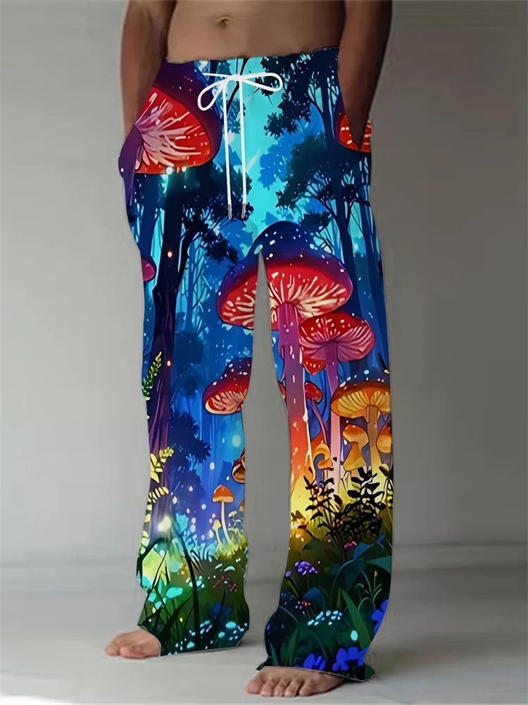 Luminous Mushroom Banquet 3D Printed Autumn Men's Long Pants, A Must-have Fashionable Men's Straight-leg Pants For Trendsetters