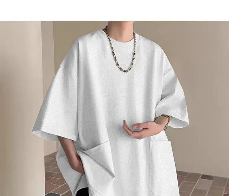 Men's Pocket Patchwork O-Neck Solid Short Sleeve T-Shirts Loose Fashion Summer New Plus Size Basic Tops Trend Casual Men Clothes