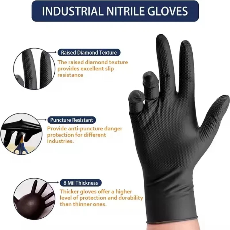 Heavy Duty Nitrile Safety Work Gloves Disposable 8mil Industrial Work Gloves Diamond Textured Men Mechanic Auto Gardening Gloves