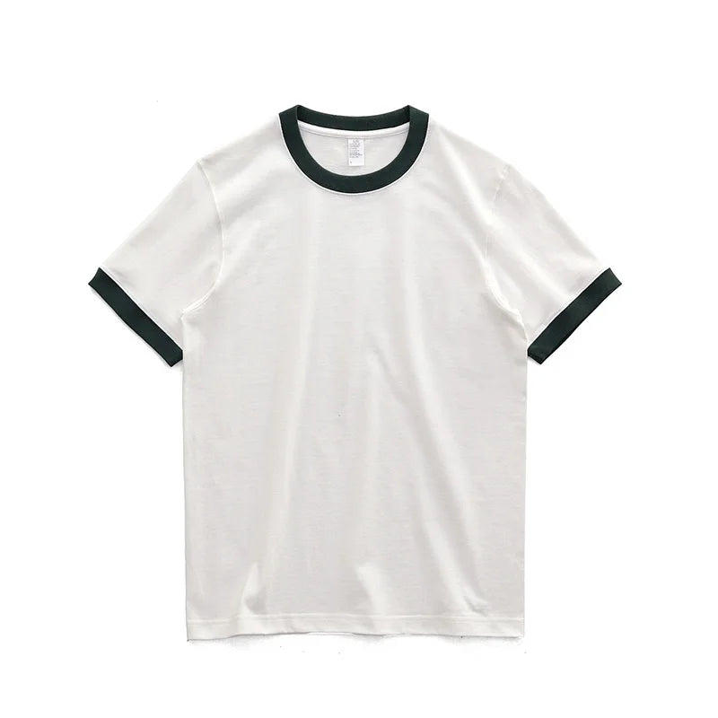 Summer American Retro 260G Heavyweight Contrasting Color T-shirt Men's Amei Kaji 100% Cotton Short Sleeve O-neck Tops Ringer TEE