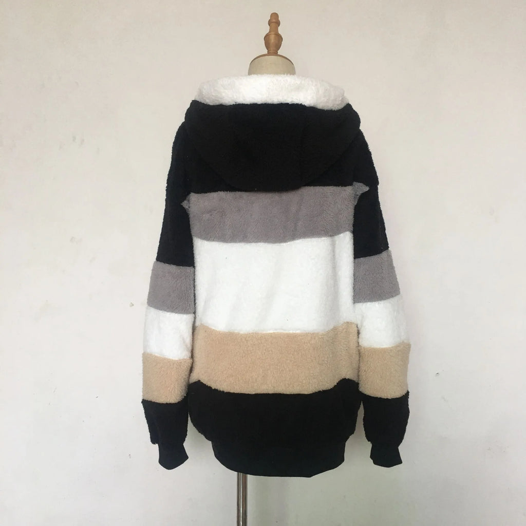 Women Oversized Plush Hoodie Coat Winter Outerwear Jacket With Pockets