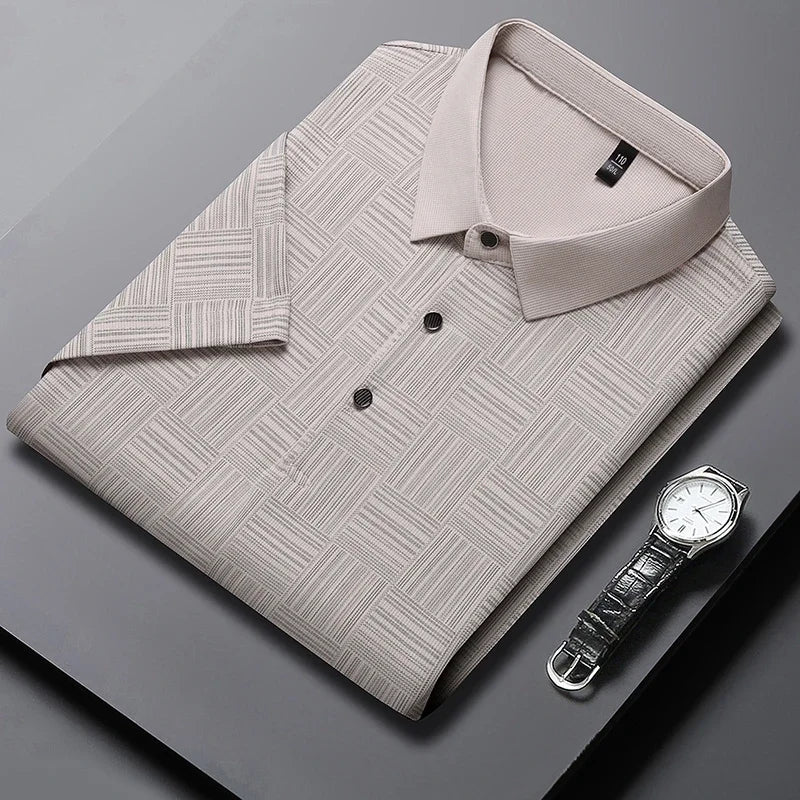 Men's New Printed Business Casual Short sleeved POLO Shirt Fashion Short sleeved Comfortable and Breathable Top