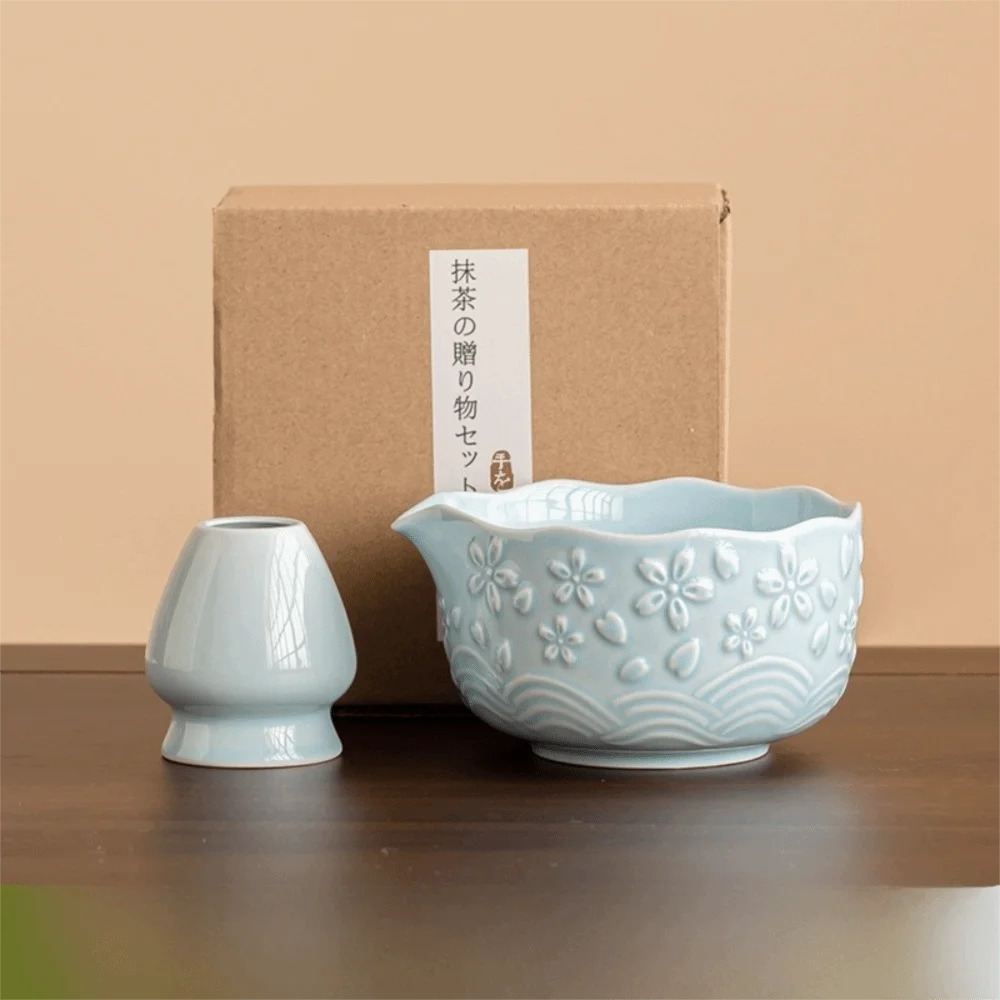 2/4/7 Pcs New Ceramic Matcha Bowl Sakura Flower Matcha Whisk Holder with Pouring Spout Reusable Matcha Making Kit Tea Lovers