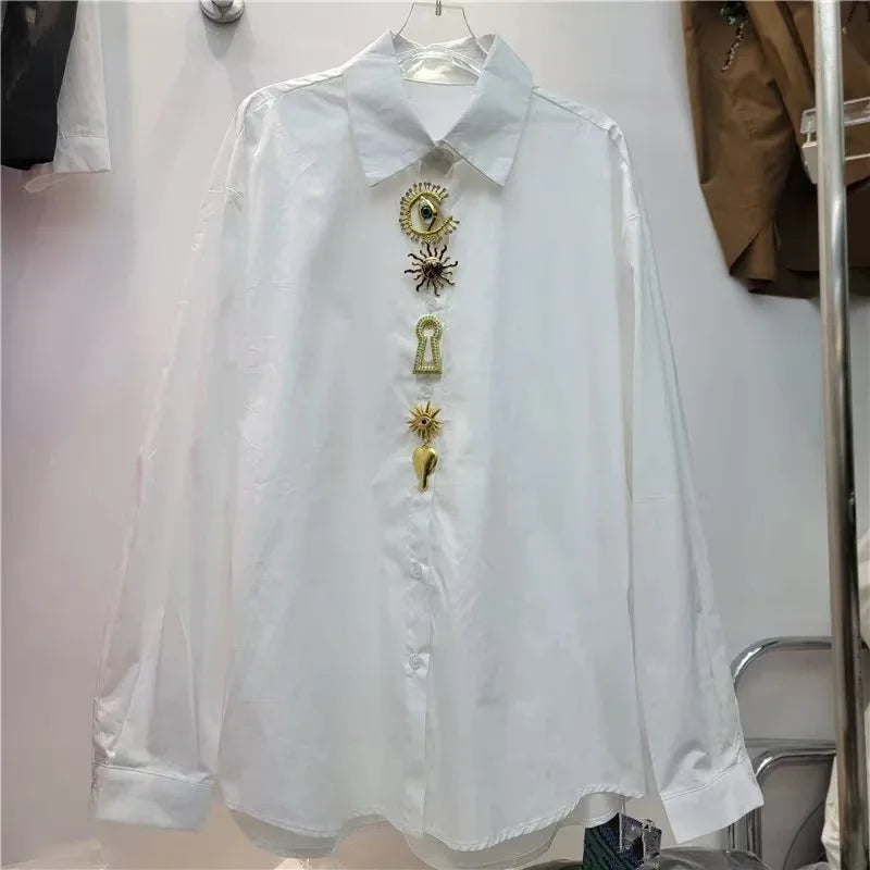High-end Luxury Design Spring Autumn Summer 2026 Cotton Long Sleeve Blouses Shirts for Women Casual Chic Top Woman Clothes Blusa