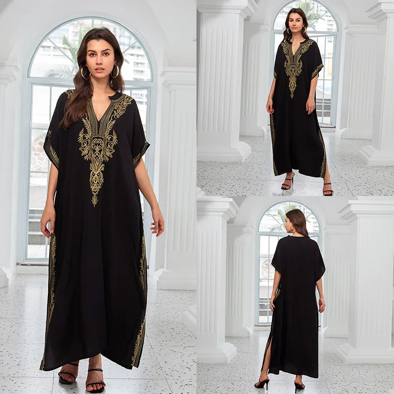 New Fashion European And American Cotton Embroidery Plus Size Long Dress Women's Beach Sun Protection Clothing Bikini Outerwear