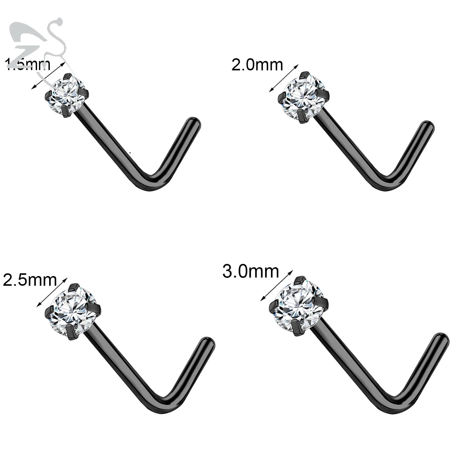 ZS 3-4Pcs/lot Gold Color Stainless Steel Nose Stud Set Heart Star Round Crystal Nose Piercing L Shape Nostril Piercing 18g/20g