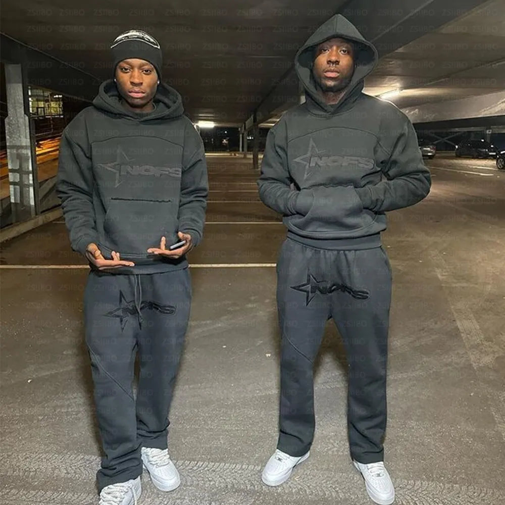 Hoodies Men Y2k Hip Hop letter Graphic Print Hooded Sweatshirt Punk Rock Oversized Pullovers Baggy Sweatpants Suits