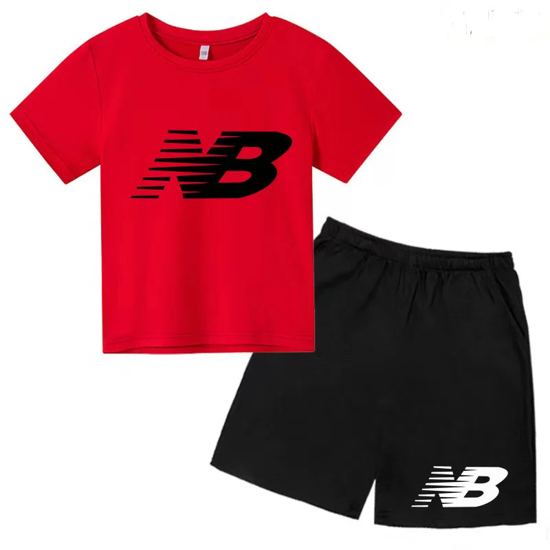 Children's Sports White T-shirts Short-sleeved Shirts and Shorts Sets for Boys Girls Clothing Suitable for Children Aged 3 to13