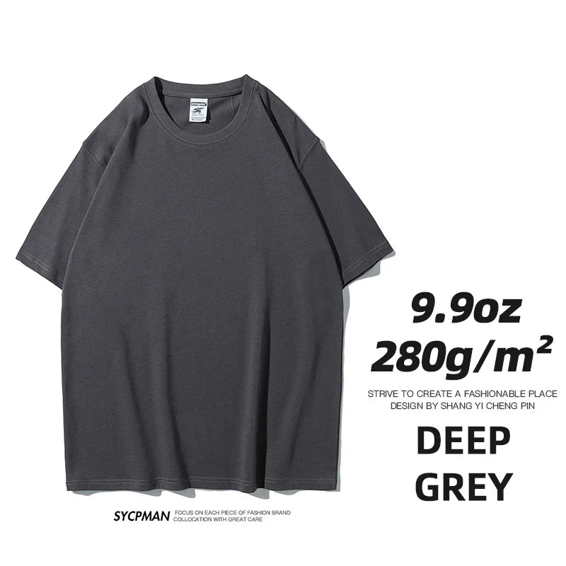 Oversized T-Shirt 9.9oz 280 Grams Heavy High Quality Short Sleeve Cotton Tee Solid Color Unisex Streetwear