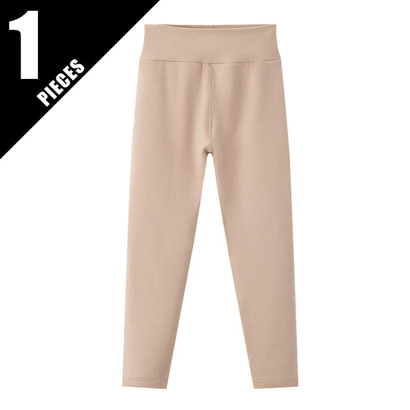 3/1 Piece Set For Autumn And Winter Children Solid Color Medium High Waist Thick Leggings Boys And Girls Fleece Warm Casual Pant