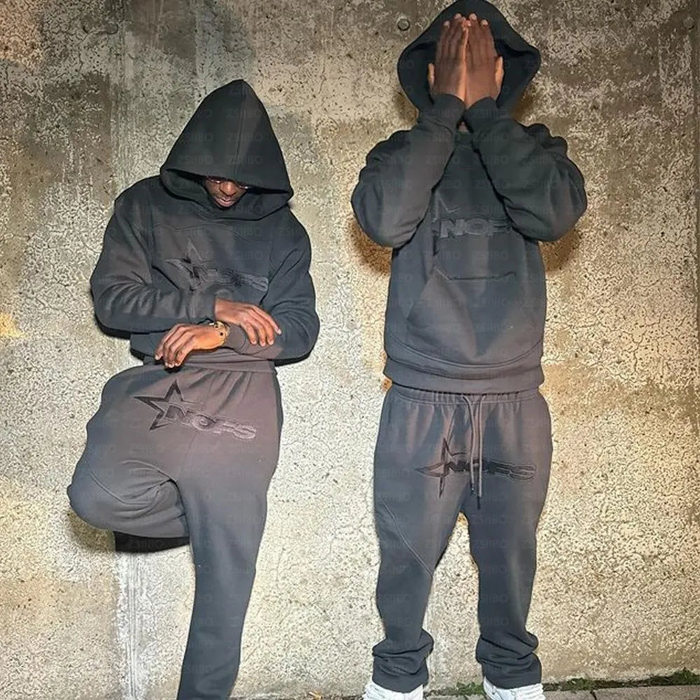 Hoodies Men Y2k Hip Hop letter Graphic Print Hooded Sweatshirt Punk Rock Oversized Pullovers Baggy Sweatpants Suits