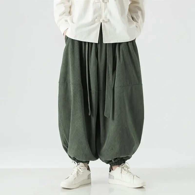 Men Corduroy Pants Oversized Casual Autumn Wide Leg Trousers Streetwear Harem Pants Men Woman Elastic Waist Loose Pants