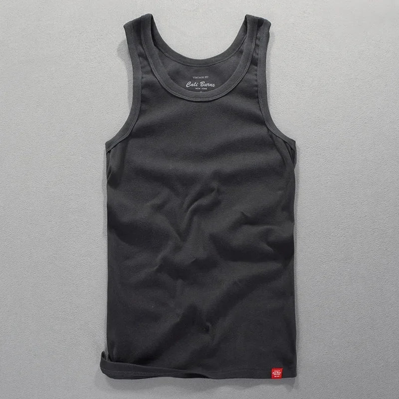 New Men's Simple Casual Tank Tops Comfortable 100% Cotton Solid Elastic Tight Sleeveless Sport Tops Male Gym Fitness Waistcoats