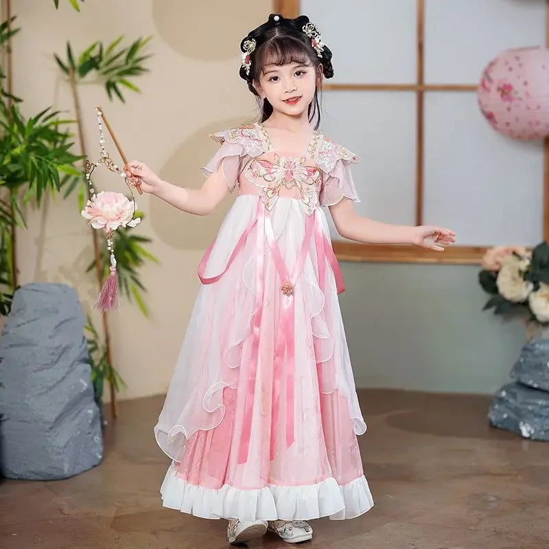 QY03  Adorable Pink Fairy Dress for Girls, a Gorgeous Chinese Princess