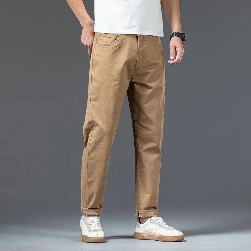 Cotton Pants Men Plus Size 48 46 44 42 Elastic Wine Red Blue Black Casual Trousers Loose Stretched Chino Straight Male Clothing