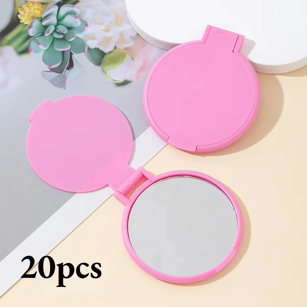 20/50pcs Pink Black Portable Mini Folding Makeup Mirrors - Women's Travel Daily Grooming Mirror, Durable Plastic Frame