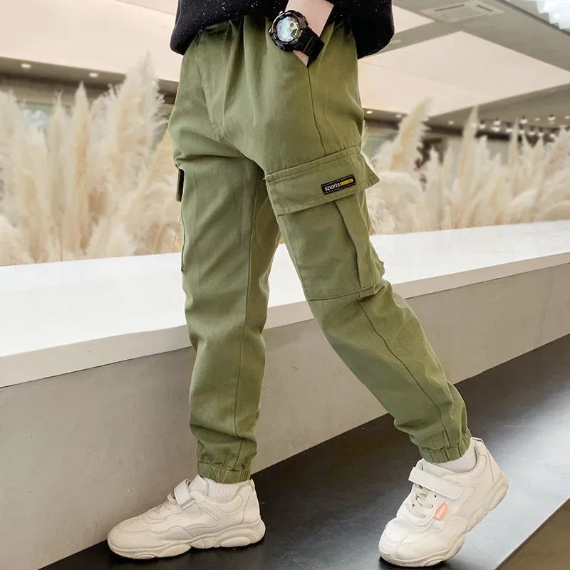 4-12 Years New Spring Autumn Boys Pants Letter Casual Long Style Trousers For Kids 3 Color Teenage Children Sport Pants