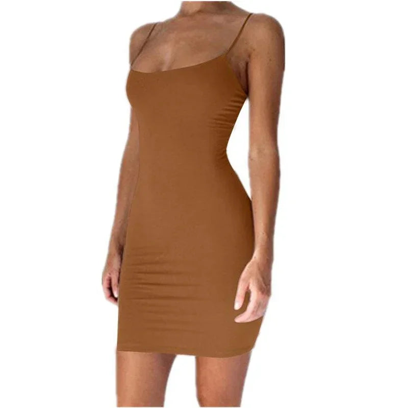 Summer Spaghetti Strap Mini Bodycon Dress Women Club Party Sundress Solid Black