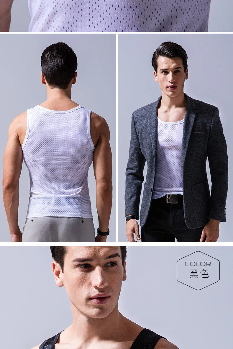 Men's Ice Silk Mesh Tank Tops Gym Stringer Transparent Bodybuilding Sleeveless Shirt Fitness Vest Male mesh Muscle Singlets