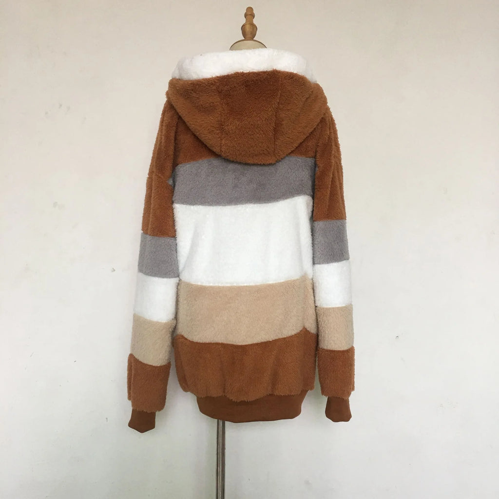 Women Oversized Plush Hoodie Coat Winter Outerwear Jacket With Pockets