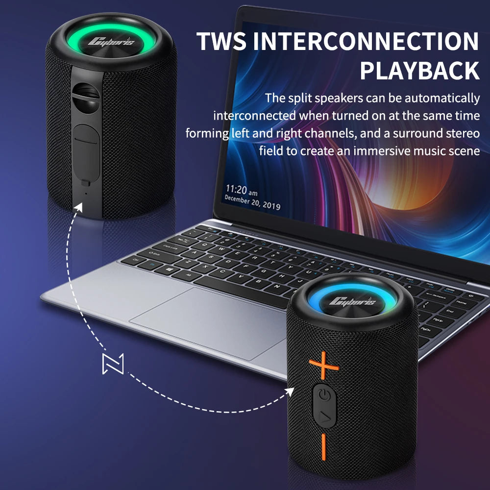 2in1 S10 Split Wireless Bluetooth Speaker 20W Powerful IPX6 HIFI Stereo Surround with RGB Light Aux TF Card for Outdoor Home