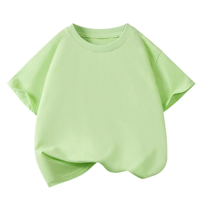 Girls Boys Short Sleeve T Shirts Kids Pure Cotton Summer Oversized Tops Children Teens Solid Casual Crewneck Basic Tees 3-14Y