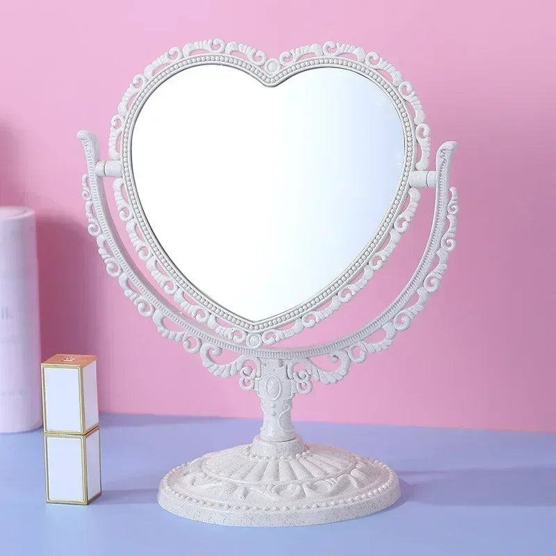 Pink Heart Shape European-Style Retro Make Up Mirror Lovely Girl Oval Princess Cosmetic Creative retro Girls Student Dormitory
