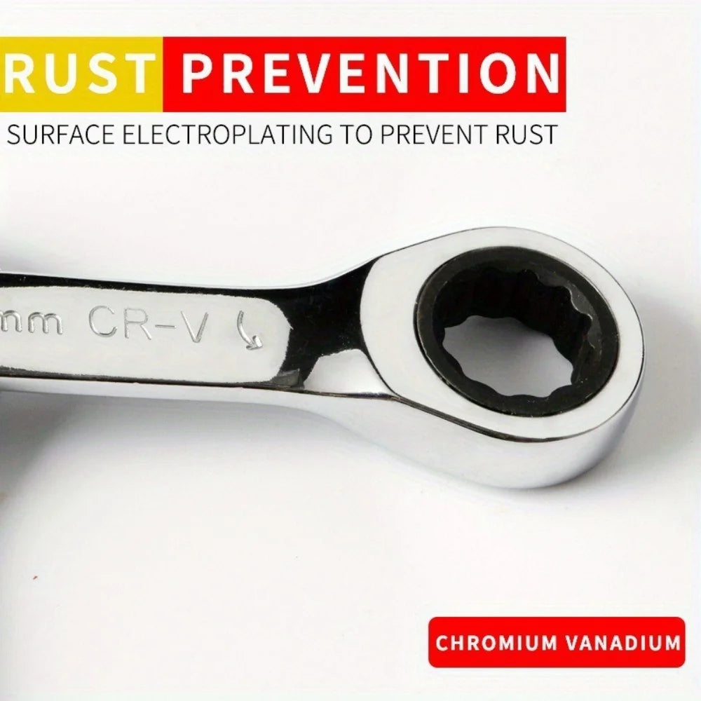 Short Handle Adjustable Head Ratchet Wrench Labor-Saving Dual-Purpose Auto Repair Hardware Tool For Nuts Bolts Fastening Work