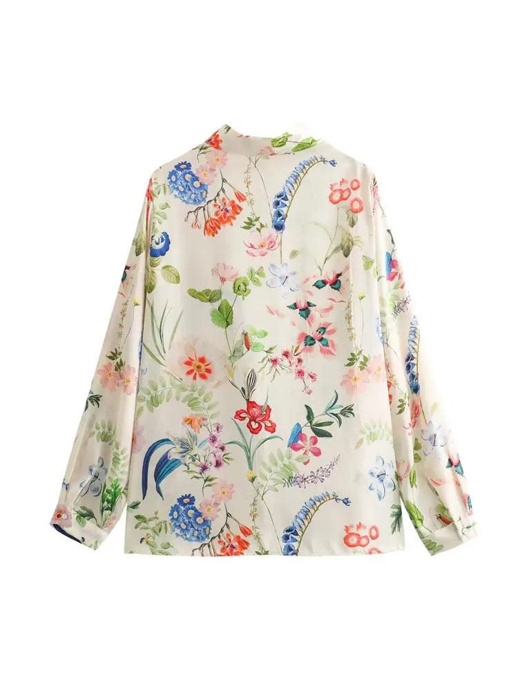 Women Fashion New Retro Flower Print Shirt Long Sleeve Single Breasted Lapel Tops Casual Outfits Blouse For Women Shirts