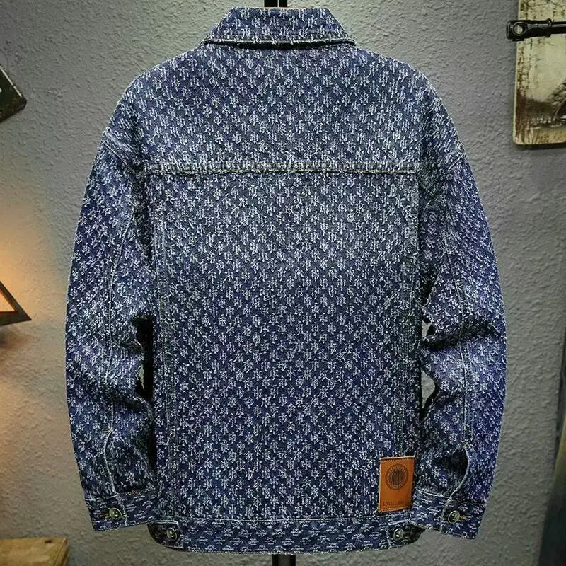 Fashion High-end Jacquard Design Men's Clothing Retro Streetwear Stylish and Casual Single Breasted Vintage Denim Jacket for Men