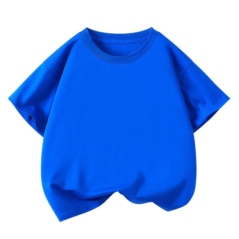Children's Pure Cotton Short-Sleeved Solid Color Sports Casual Round-Neck T-Shirt Summer Breathable Soft Kid's Basic Top