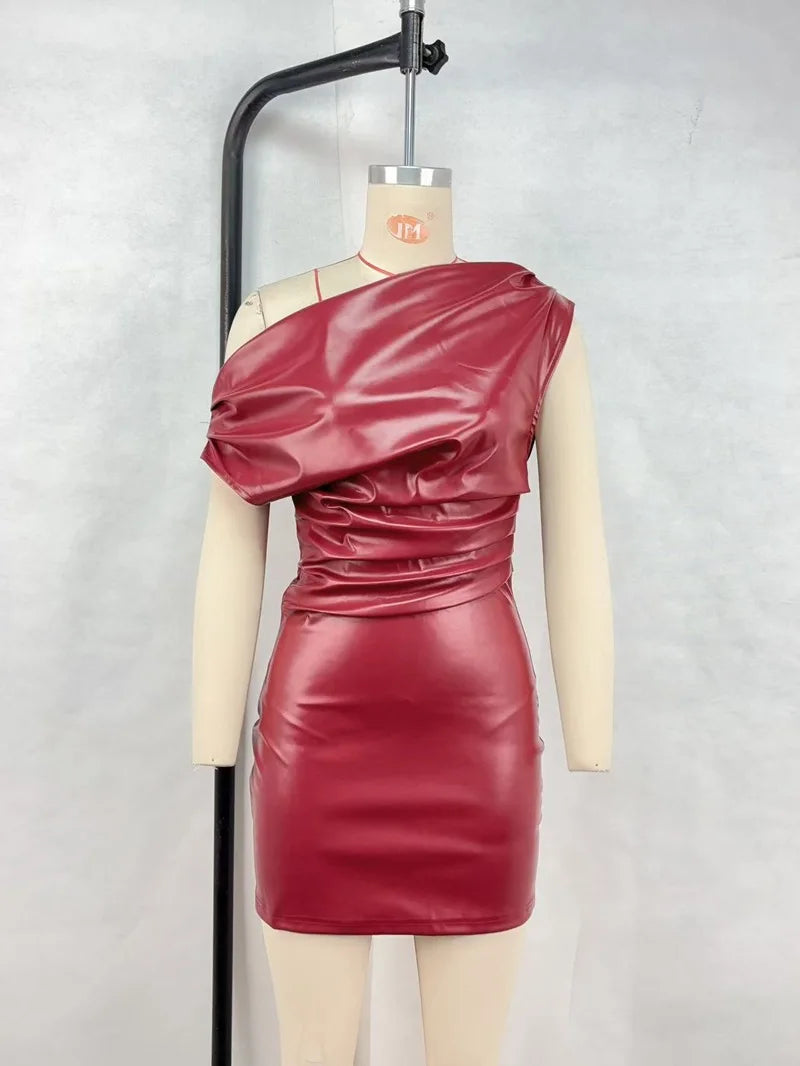 Luxury Leather Strapless Bandage Dress For Women Red Evening Cocktail 2025