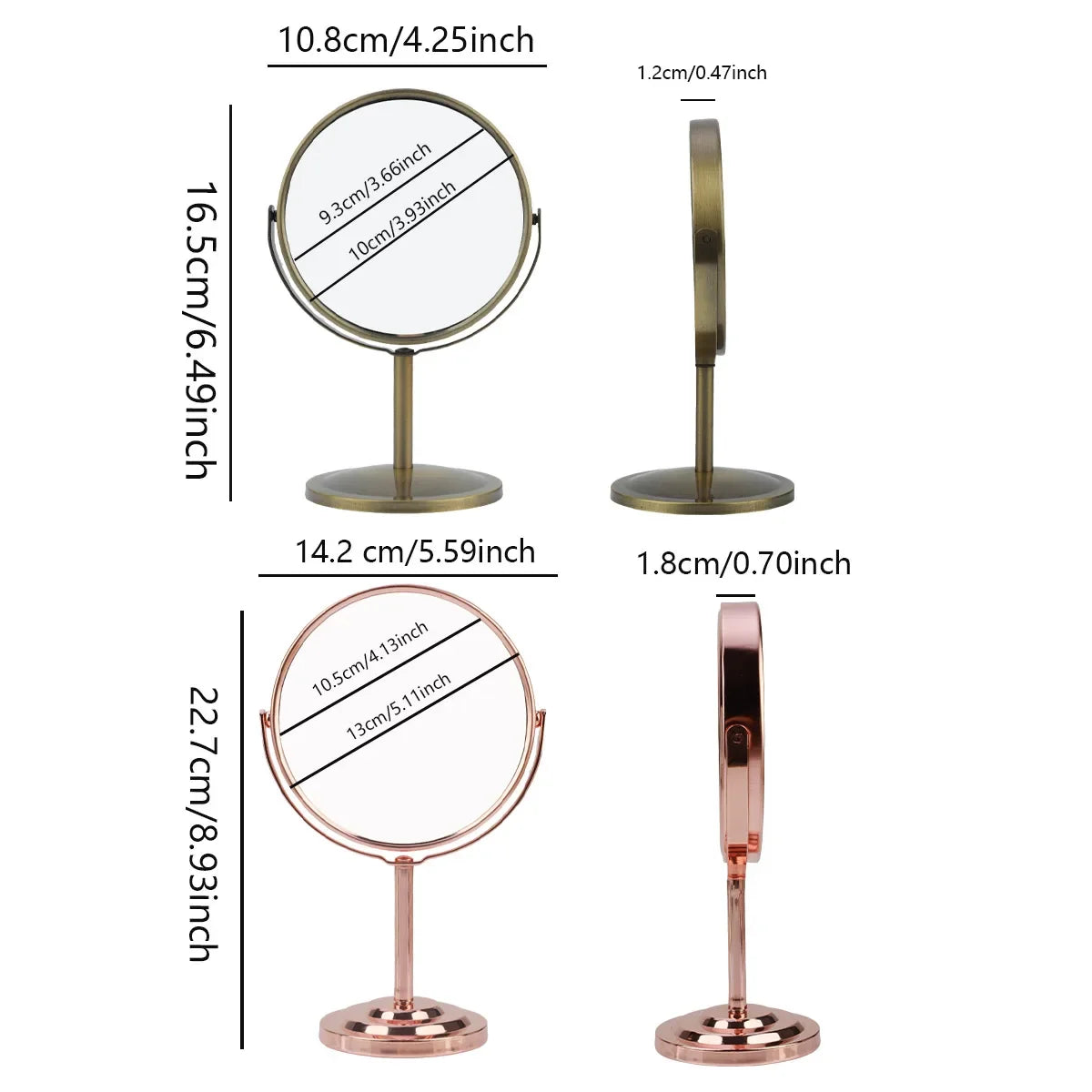 3/4/5 Inch Double-Sided Makeup Mirror – 2X Magnification, Clear Reflection, Portable Travel Size with Foldable Stand