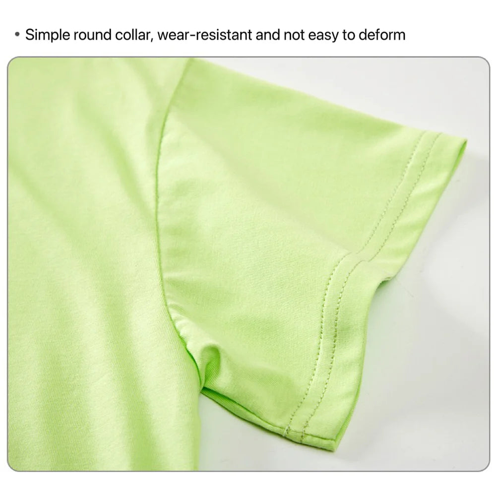Children's Pure Cotton Short-Sleeved Solid Color Sports Casual Round-Neck T-Shirt Summer Breathable Soft Kid's Basic Top