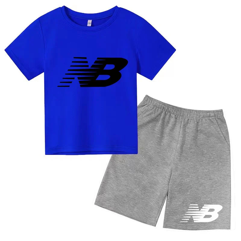 Children's Sports White T-shirts Short-sleeved Shirts and Shorts Sets for Boys Girls Clothing Suitable for Children Aged 3 to13