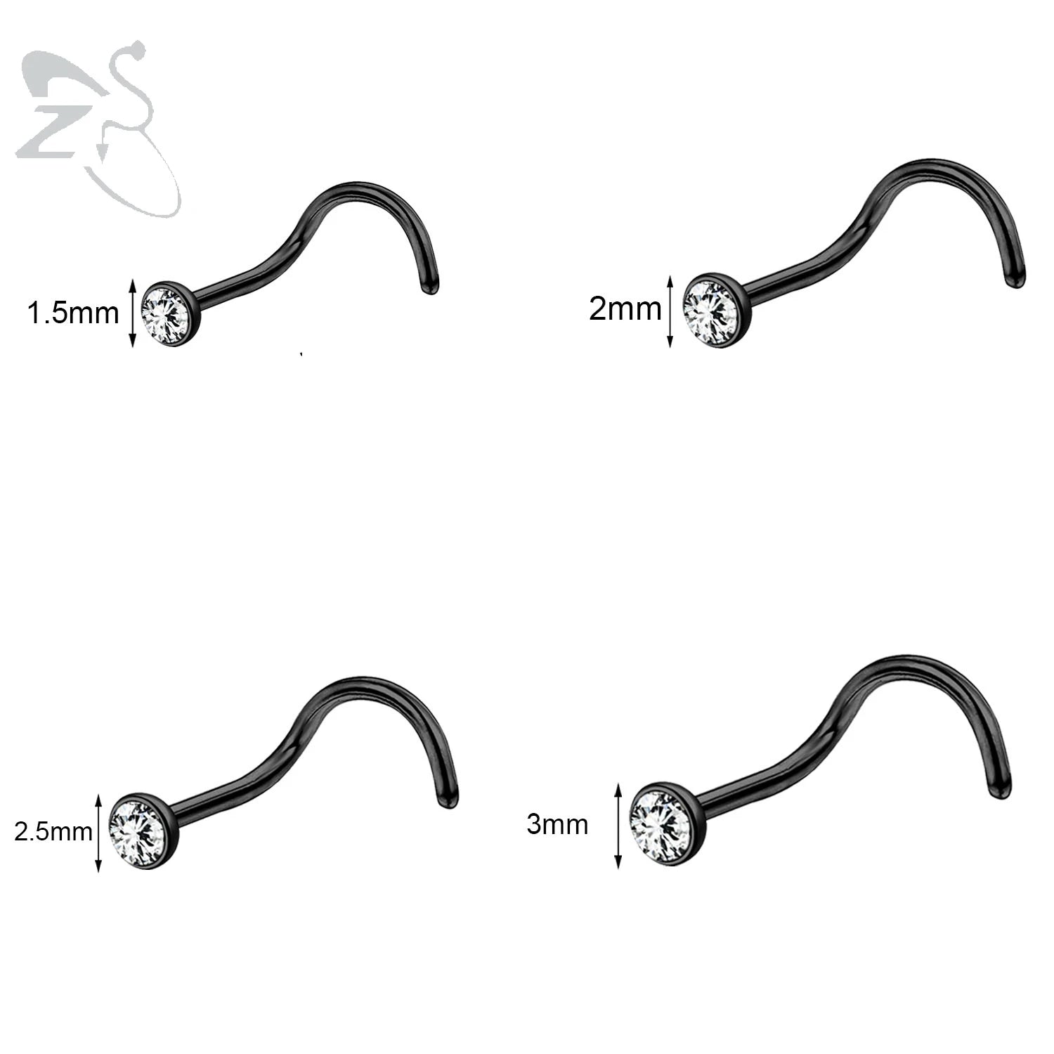 ZS 3-4Pcs/lot Gold Color Stainless Steel Nose Stud Set Heart Star Round Crystal Nose Piercing L Shape Nostril Piercing 18g/20g