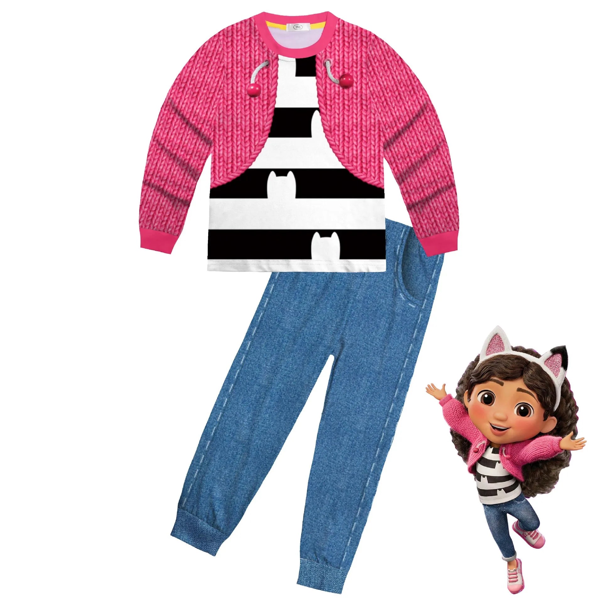 Babay Girls Gabbys Dolhouse Kids Costume Pajama Gabby Cat Long Sleeve T Shirt+Pants Headband Set Children Halloween Nightgowns