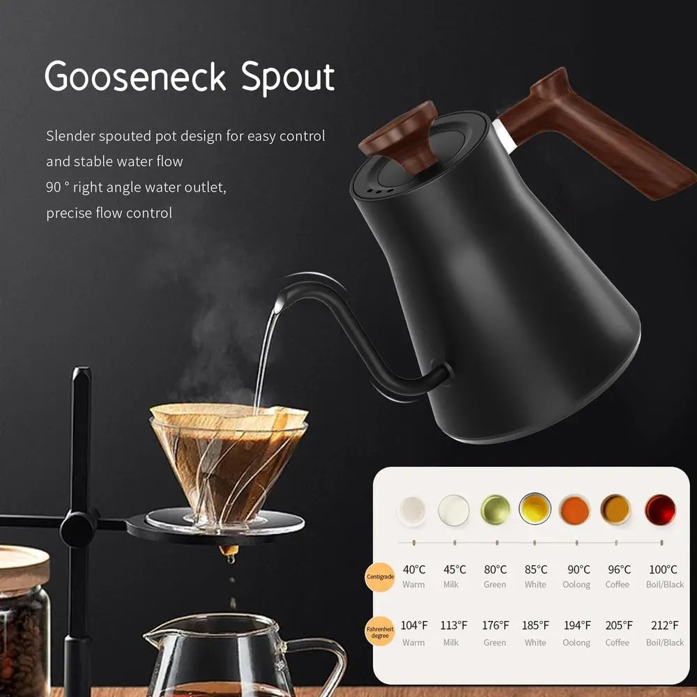 0.9L Electric Gooseneck Kettle with LCD Display, RealTime Temp Control Hot Water Boiler to Pour Over Coffee, Brew Tea, Switchab
