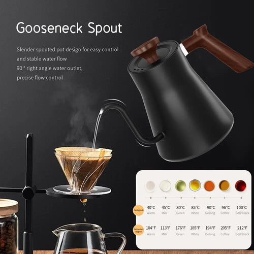 0.9L Electric Gooseneck Kettle with LCD Display, RealTime Temp Control Hot Water Boiler to Pour Over Coffee, Brew Tea, Switchab