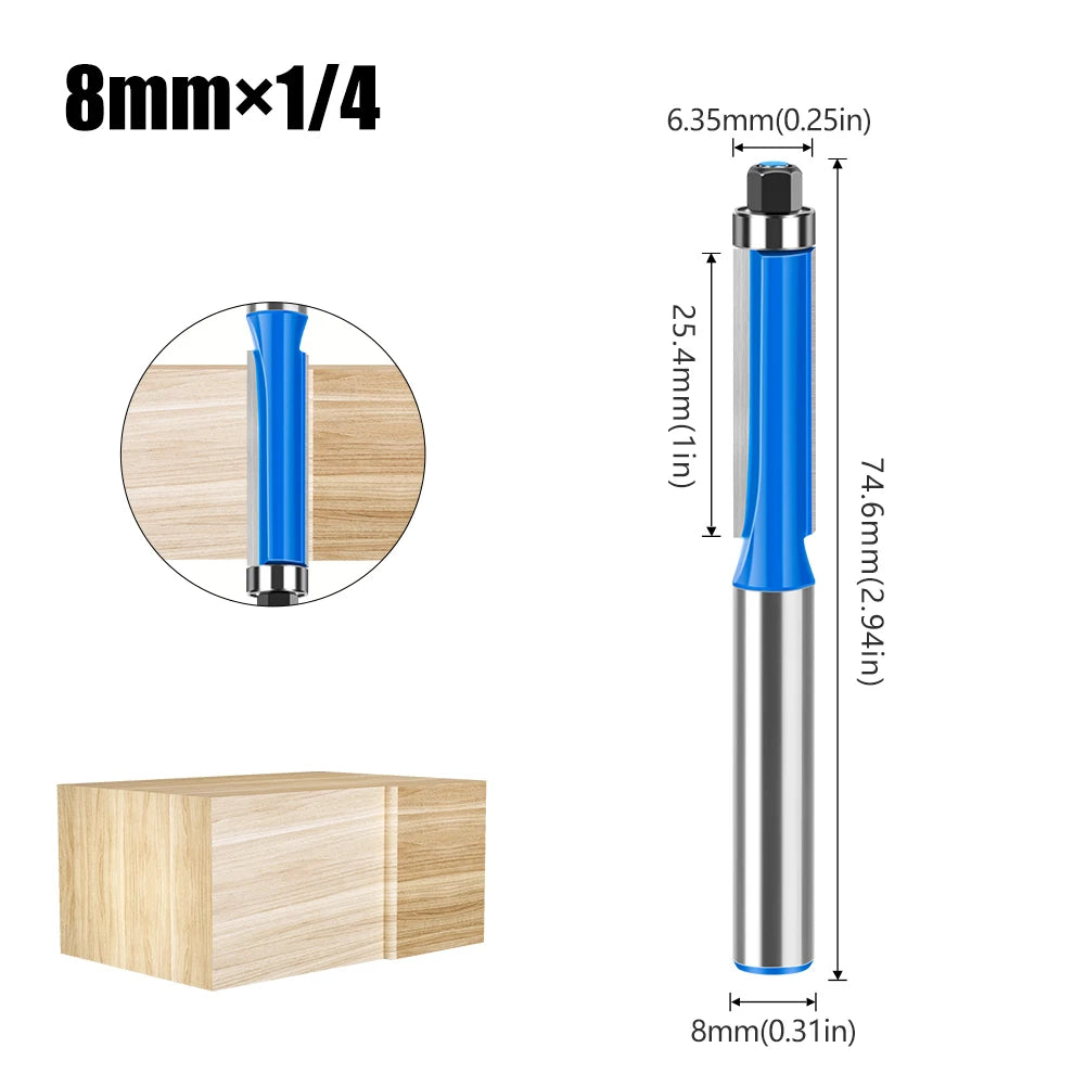 8mm Shank Flush Trim Router Bit With Bearing Double Flute Woodworking Milling Cutter For Trimming And Grooving Work