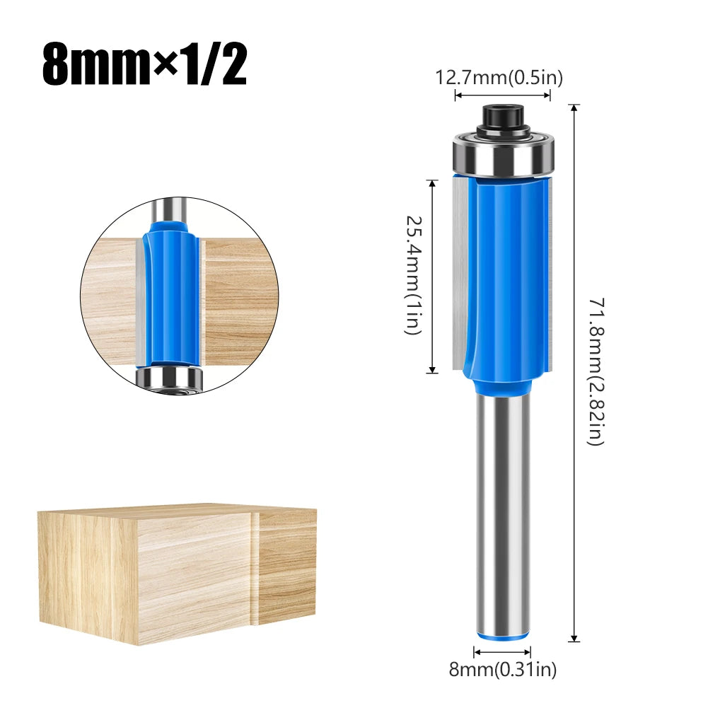 8mm Shank Flush Trim Router Bit With Bearing Double Flute Woodworking Milling Cutter For Trimming And Grooving Work