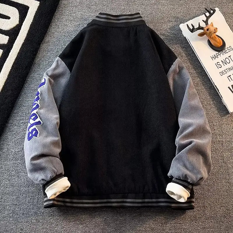 Baseball Jacket Men Corduroy Unisex Vintage Patchwork Jacket Spring INS Hip Hop American Baseball Jersey Couple Casual Coat