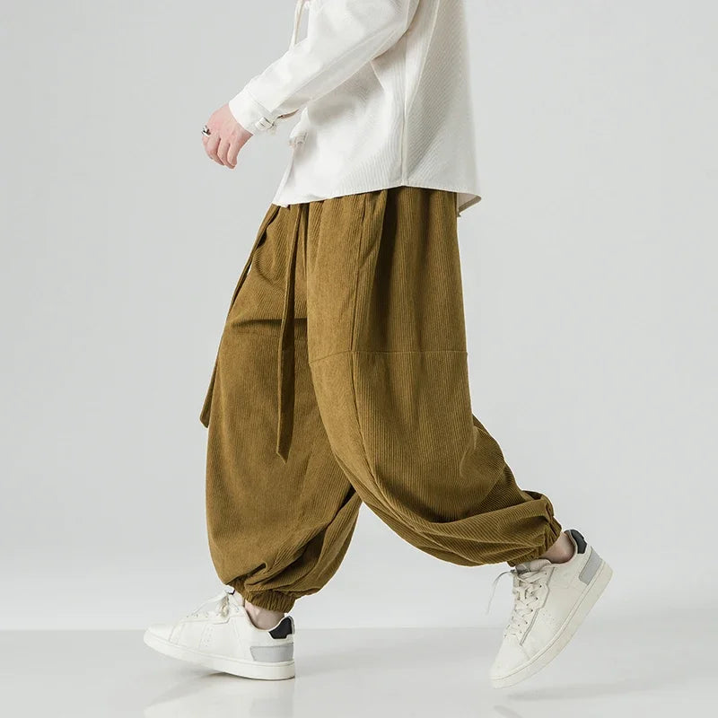 Men Corduroy Pants Oversized Casual Autumn Wide Leg Trousers Streetwear Harem Pants Men Woman Elastic Waist Loose Pants