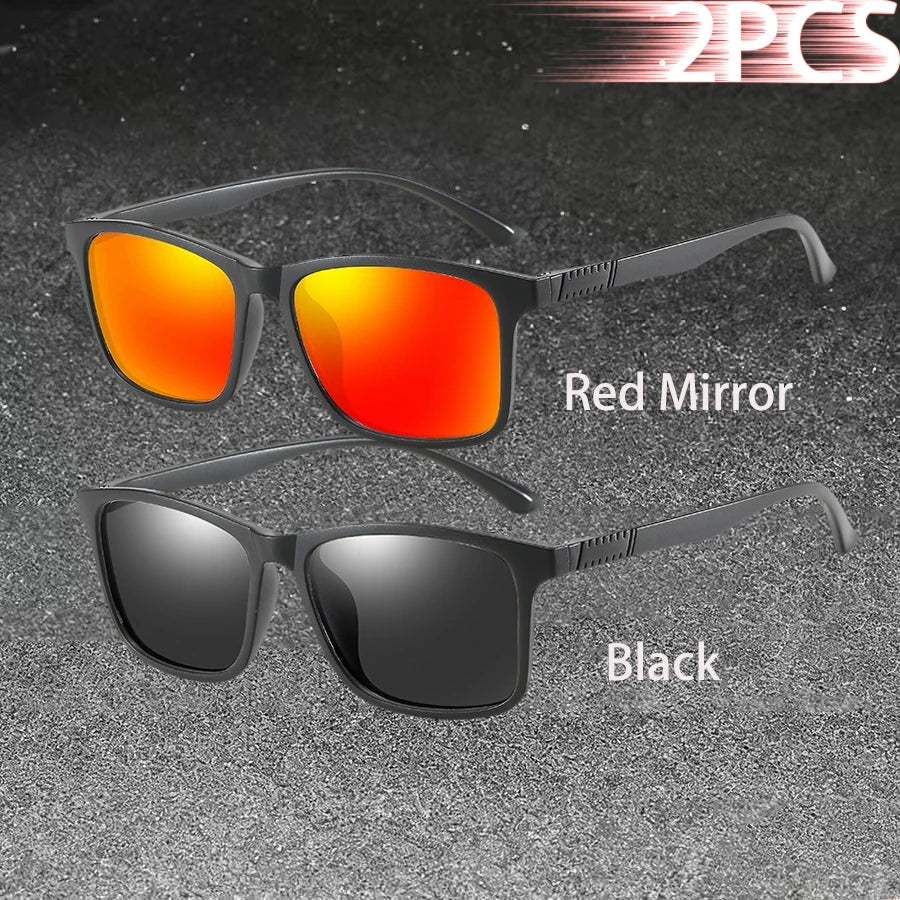 1-2PCS Luxury Men Sunglasses Fashion Vintage Square Ultra Light Frame Driving Fishing Sun Glasses For Man Eyewear