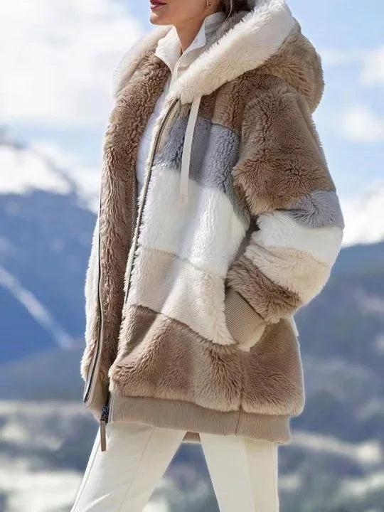 Women Oversized Plush Hoodie Coat Winter Outerwear Jacket With Pockets
