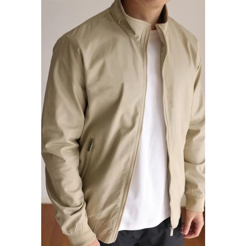 Men's American Retro Harrington Jacket Waterproof Stand Collar Casual Business Coat Spring Autumn Daily Outerwear