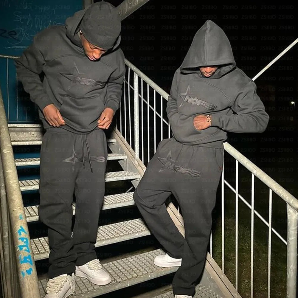 Hoodies Men Y2k Hip Hop letter Graphic Print Hooded Sweatshirt Punk Rock Oversized Pullovers Baggy Sweatpants Suits
