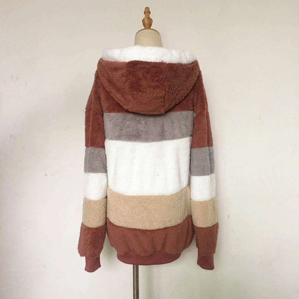 Women Oversized Plush Hoodie Coat Winter Outerwear Jacket With Pockets