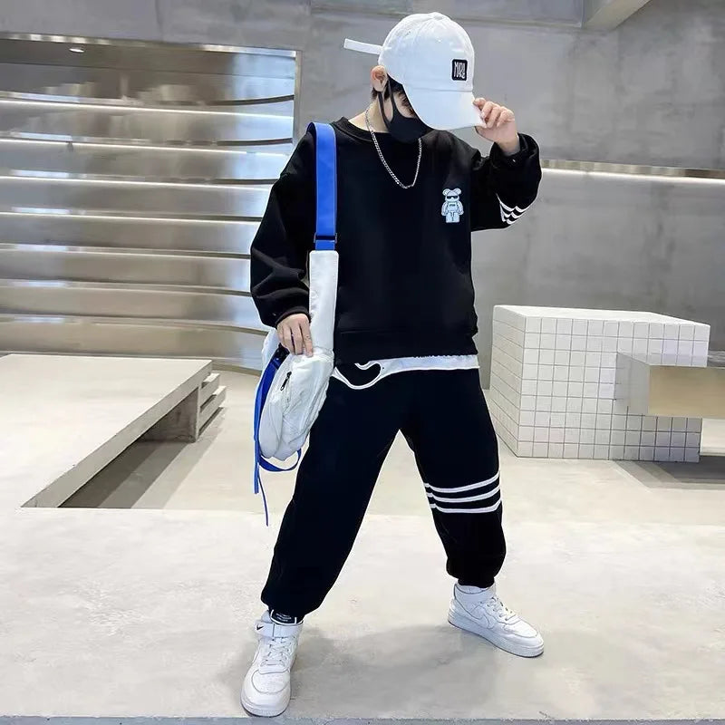 Autumn Children Boy Clothes Set Stripe Sweatshirts and Pants 2PCS Suit Teenage Girls Pullover Top Bottom Outfits Tracksuits